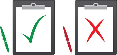 Clipboard with green checkmark and red x のイラスト素材