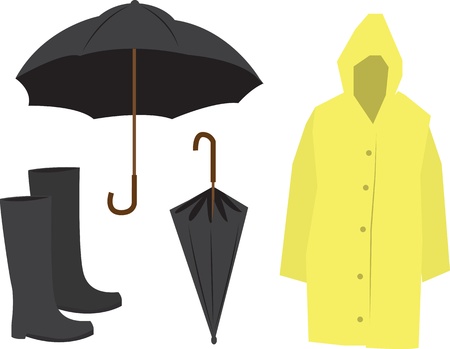 Isolated Rain Equipment including raincoat, umbrella and boots のイラスト素材