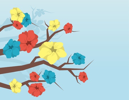 Branches with various colored flowers のイラスト素材