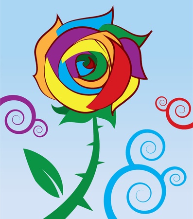 Rose with rainbow colored petals のイラスト素材
