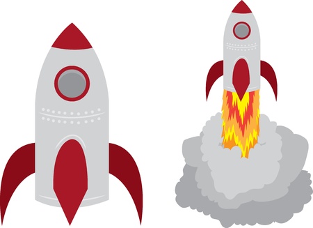 Two Isolated Rockets.  One launching off. のイラスト素材