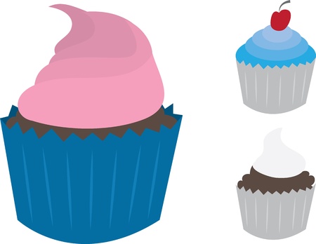 Three isolated cupcakes with frosting のイラスト素材