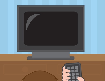 Watching TV and holding remote control のイラスト素材