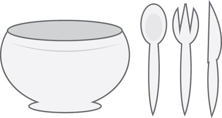 Cartoon bowl with spoon, fork and knife のイラスト素材