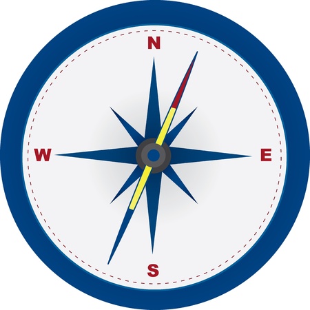 Red and blue compass with north, east, south and west symbols. のイラスト素材