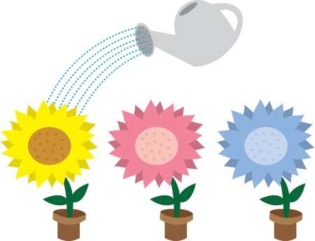Cartoon potted flowers and watering can のイラスト素材