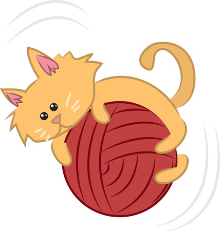 Cartoon kitty cat playing with a ball of yarn のイラスト素材