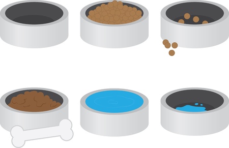 Dog bowls empty, filled with food and water のイラスト素材