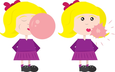 Girl blowing a bubble of gum, which then pops  のイラスト素材