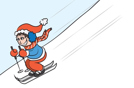 Skier traveling down a snowy hill のイラスト素材