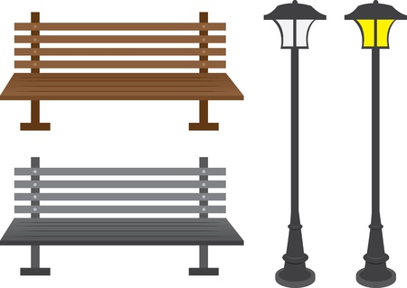 Isolated park benches and light posts のイラスト素材