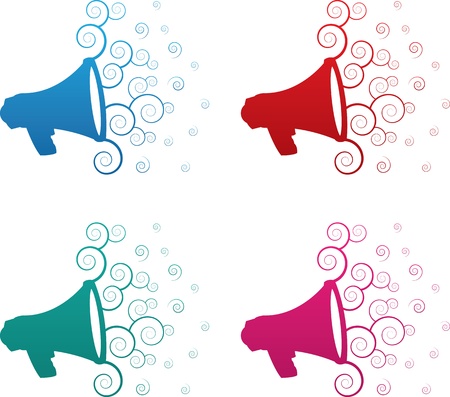 Isolated megaphone spirals colors blue, red, green and pink のイラスト素材