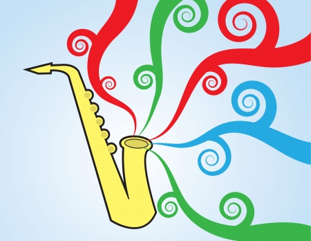 Saxophone playing with colorful music flowing のイラスト素材