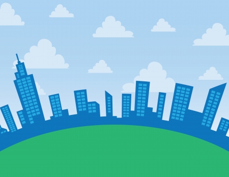 Daytime city skyline arc with clouds のイラスト素材