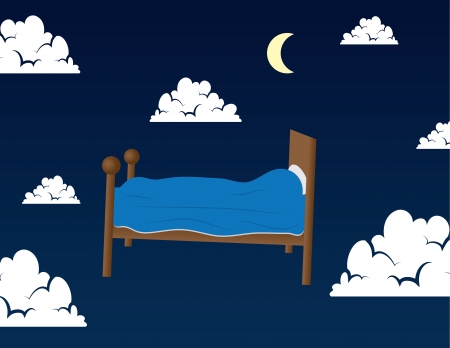 Bed floating in the clouds in someone s dream のイラスト素材