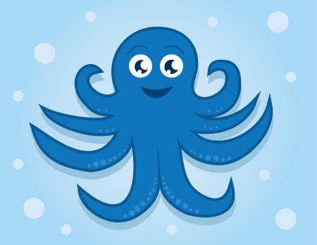 Octopus character with bubbles in the background のイラスト素材