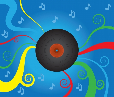 Spinning vinyl record with abstract musical background のイラスト素材