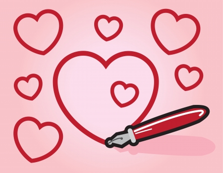 Hearts drawn by red pen  のイラスト素材