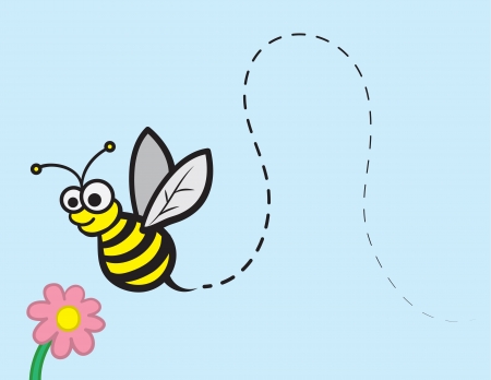 Bee character flying towards a flower のイラスト素材