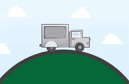 Truck driving on a round road のイラスト素材