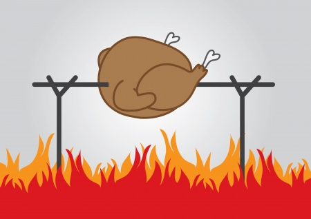 Chicken over fire on a spit のイラスト素材