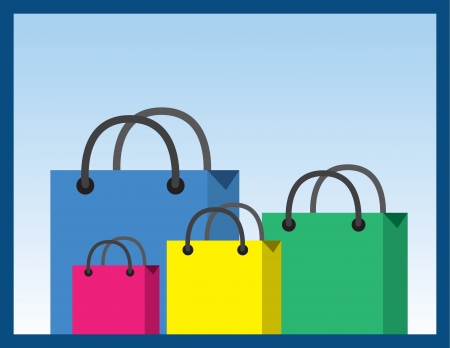 Shopping bags in various sizes and colors のイラスト素材