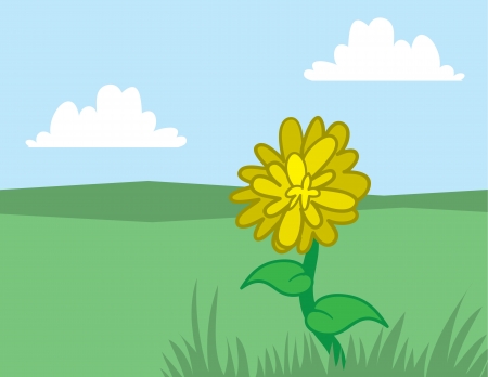 Single yellow dandelion in a field のイラスト素材