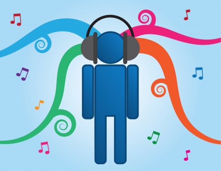 Person icon listening to music through headphones のイラスト素材