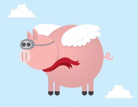 Pig flying through the sky のイラスト素材