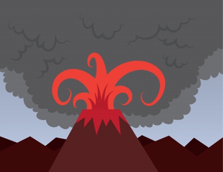 Volcano erupting with red lava and smoke のイラスト素材