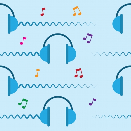 Seamless headphone design repeated with musical notes のイラスト素材