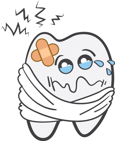 Toothache character in pain with bandage のイラスト素材