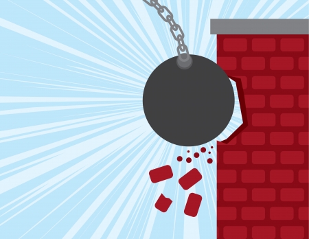 Wrecking ball smashing into a brick building  のイラスト素材