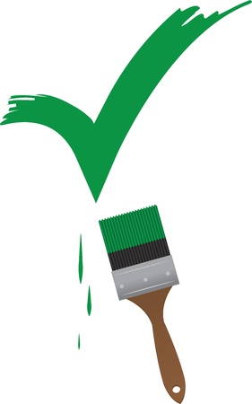 Paint brush painting a large green check mark のイラスト素材