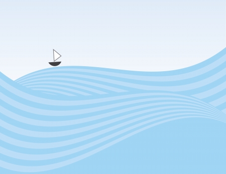 Abstract waves background with small sailboat のイラスト素材