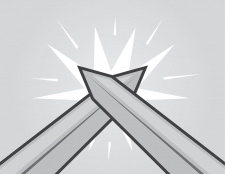 Two swords hitting with gray background のイラスト素材