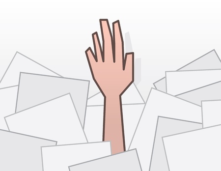 Single hand reaching from pile of papers のイラスト素材