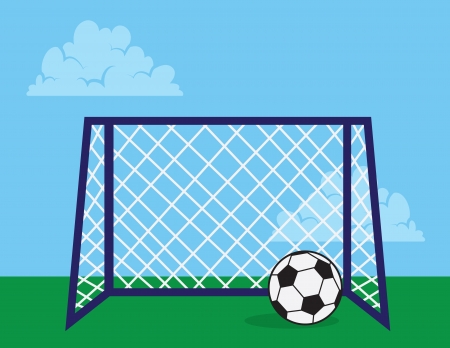 Soccer net outside with soccer ball のイラスト素材