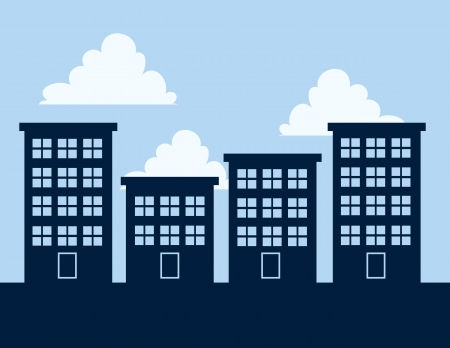 Apartment building silhouettes against blue sky のイラスト素材