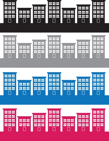 Apartment buildings silhouettes in different colors のイラスト素材