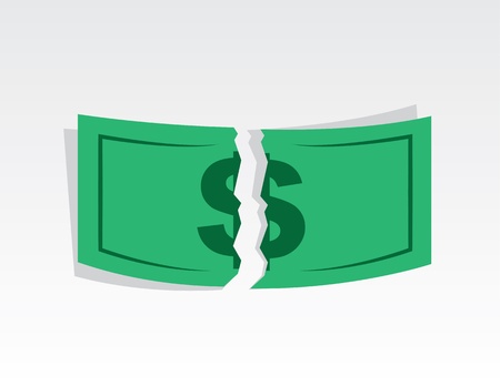 Dollar ripped in half down the center のイラスト素材