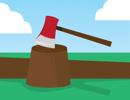 Red ax stuck in stump  のイラスト素材