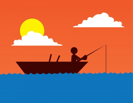 Fishing boat silhouette on body of water のイラスト素材