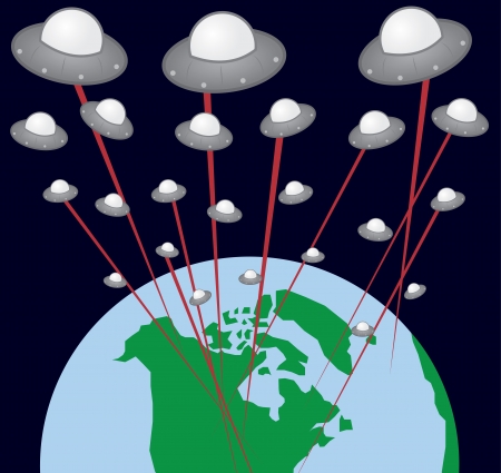 UFO spaceships shooting at earth のイラスト素材