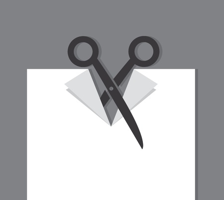 Scissors cutting through a piece of paper  のイラスト素材