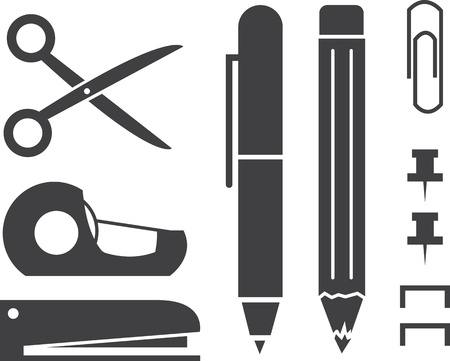 Various isolated office supply silhouettes  のイラスト素材