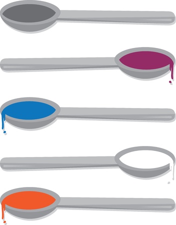 Spoons filled with various liquids のイラスト素材