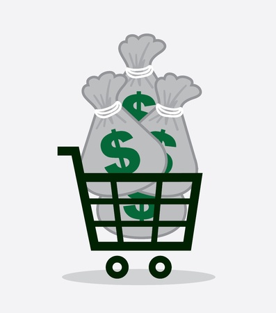 Shopping cart full of money bags のイラスト素材