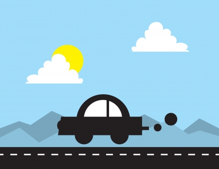 Car silhouette driving down the road のイラスト素材