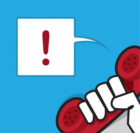Red phone held with exclamation speech bubbleのイラスト素材